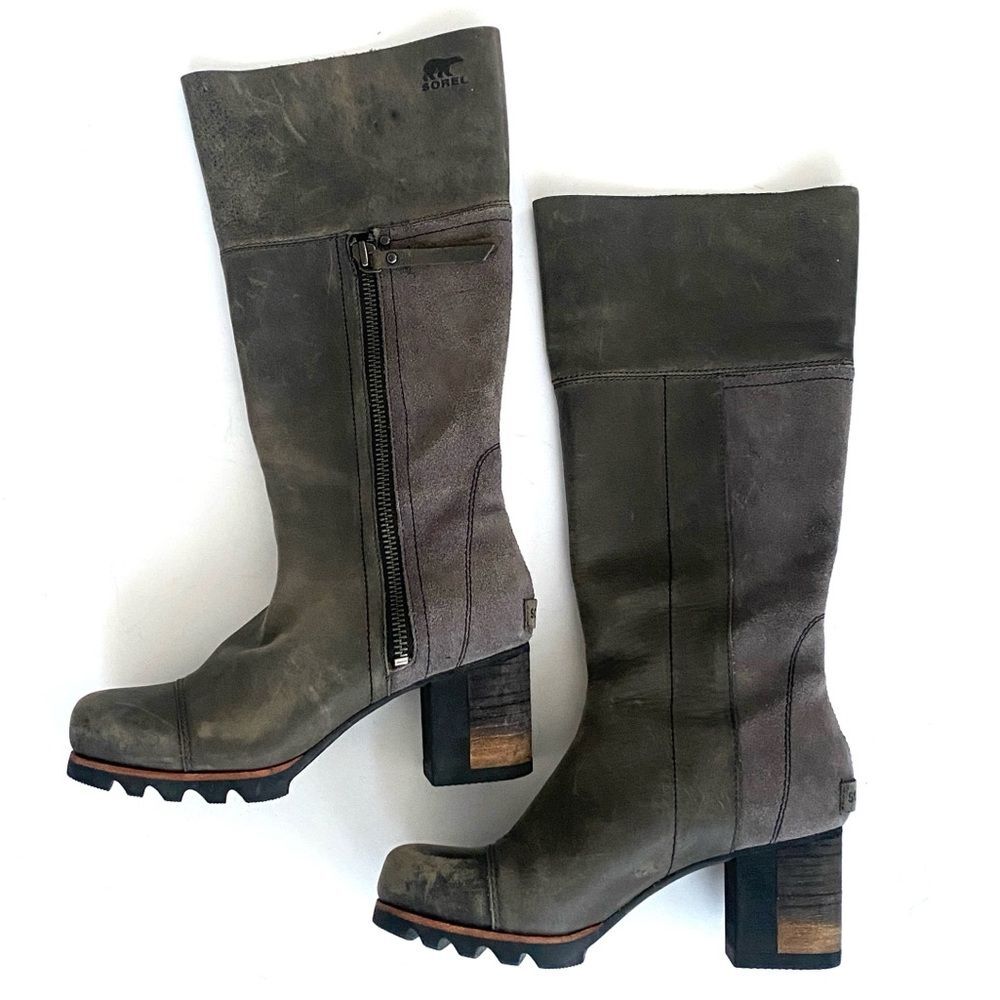 Sorel Women's Addington Gray Distressed Leather Knee High Boots Size 6 NWOT Moto - Picture 3 of 11